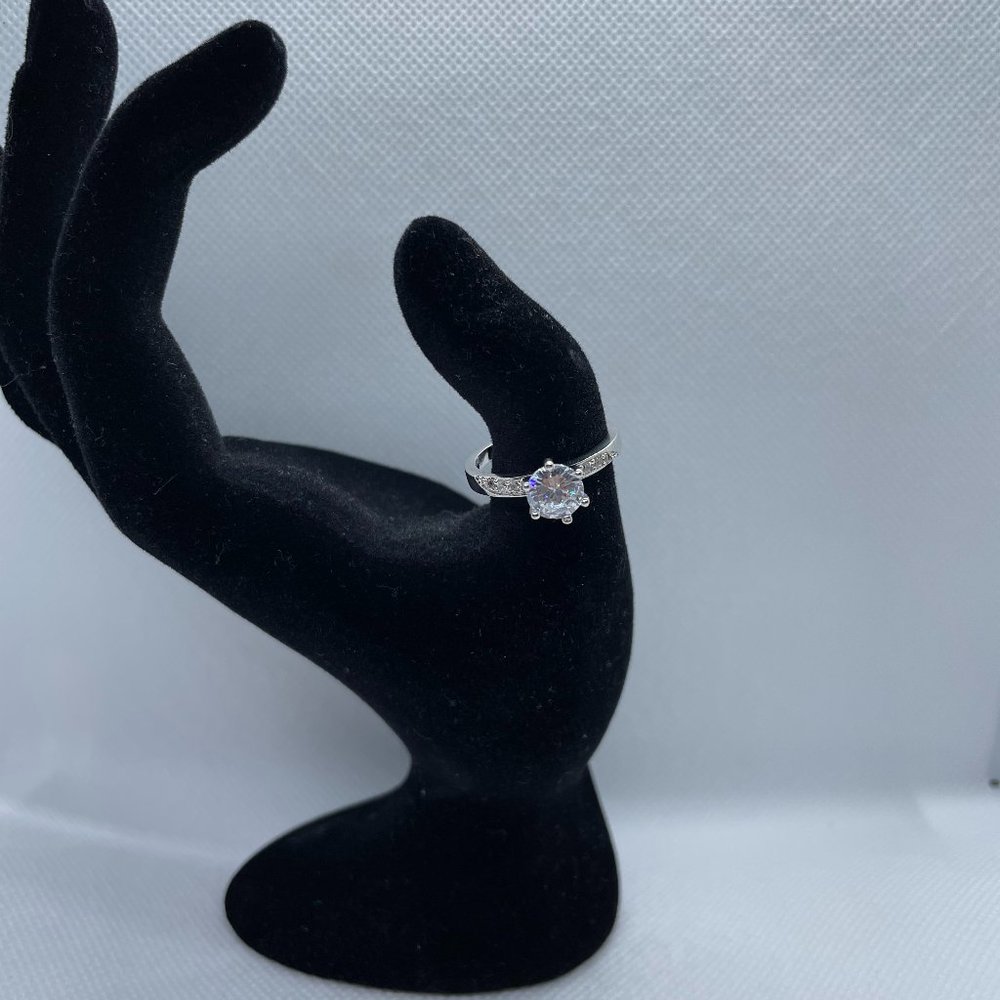 Stainless Steel Ring - White/Clear Stone